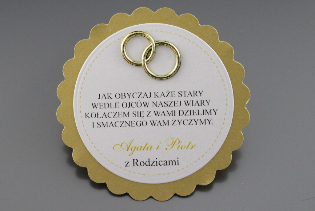 Etykieta na ciasto KNKO II - złote połączone obrączki