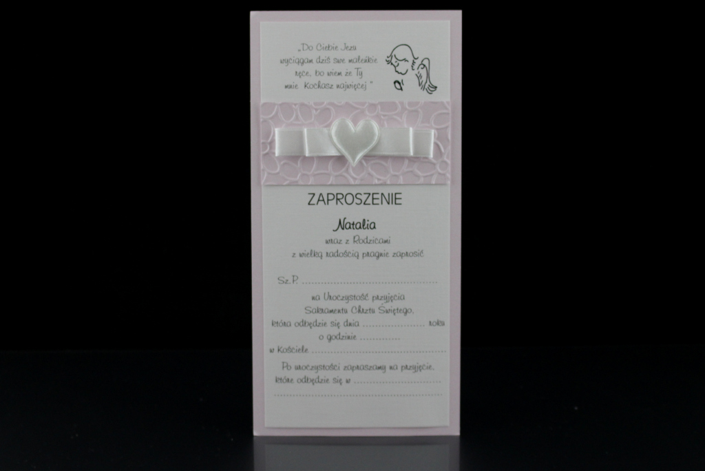 Zaproszenia na chrzest z tłoczeniem, papier różowy