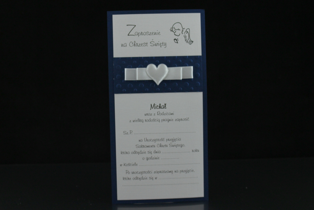 Zaproszenia na chrzest z tłoczeniem, papier granatowy