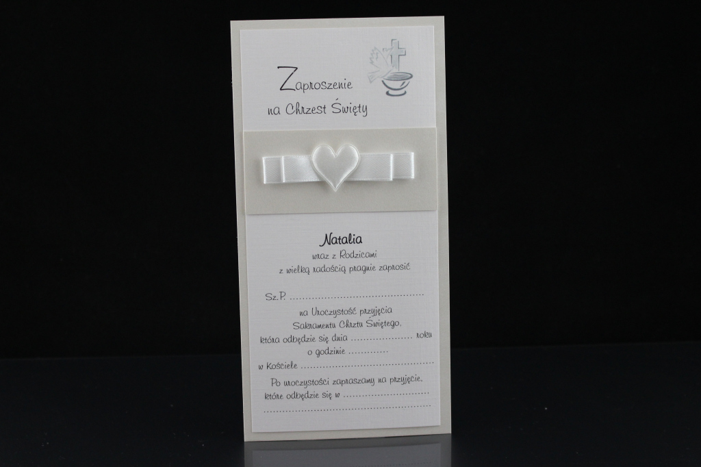 Zaproszenia na chrzest z tłoczeniem, papier kremowy