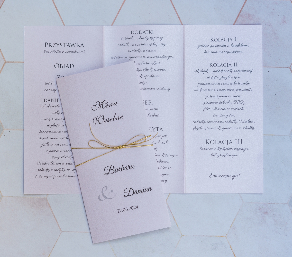 Kolekcja ślubna jasny róż ze złotem - menu